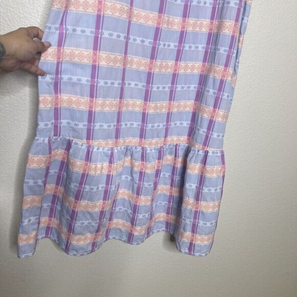 Ann Taylor LOFT Midi Dress Sz Large Pastel Plaid Sleeveless Shift Ruffle Spring - Picture 4 of 8